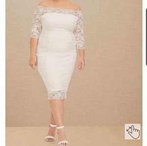 TORRID SPECIAL OCCASION IVORY LACE OFF SHOULDER BODYCON DRESS